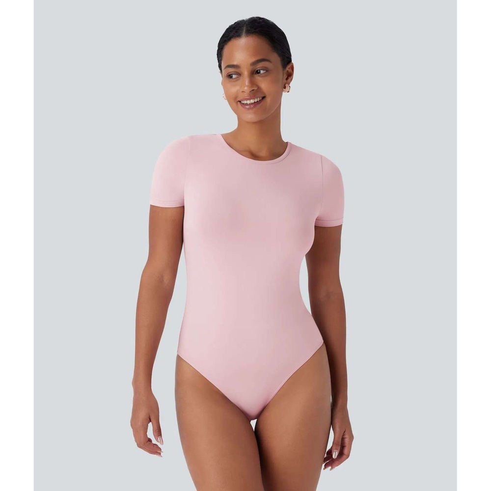Halara Round Neck Short Sleeve Bodysuit Large NWT‎ Pale Lilac